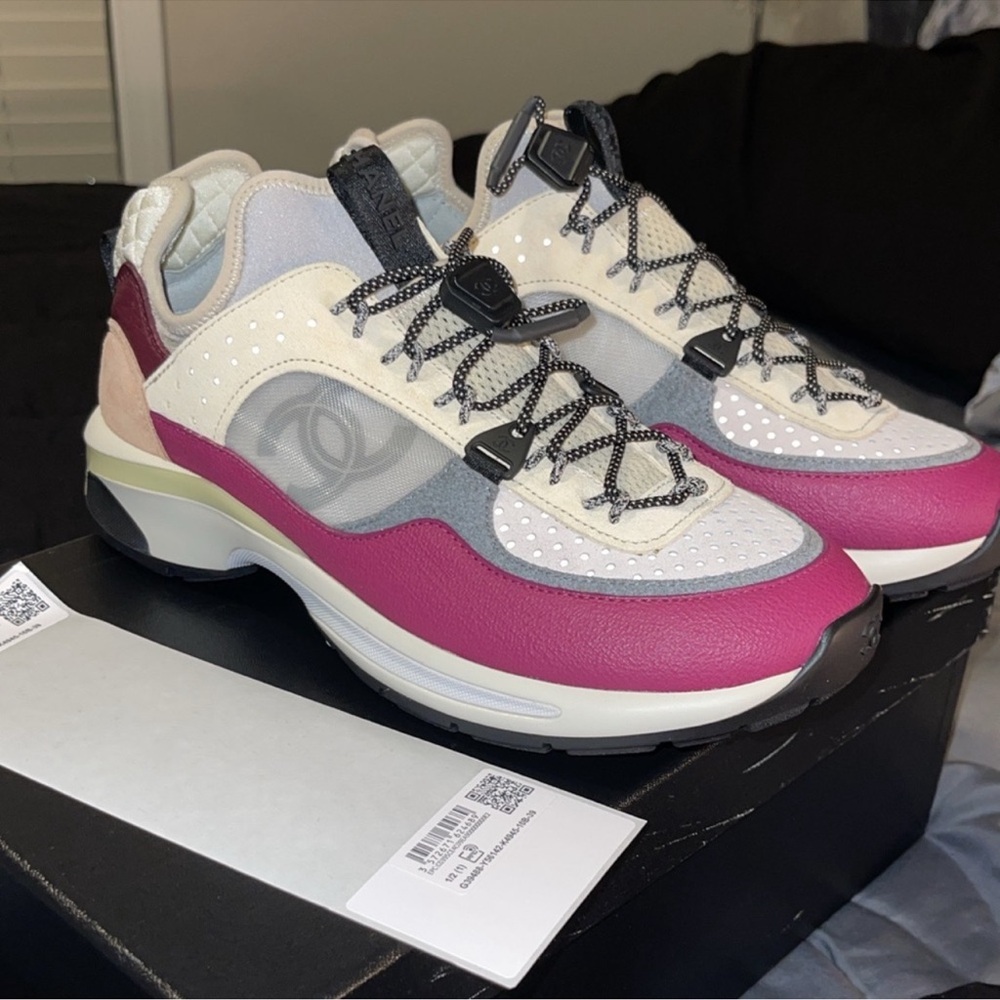 CHANEL Purple and White/Green Sneakers